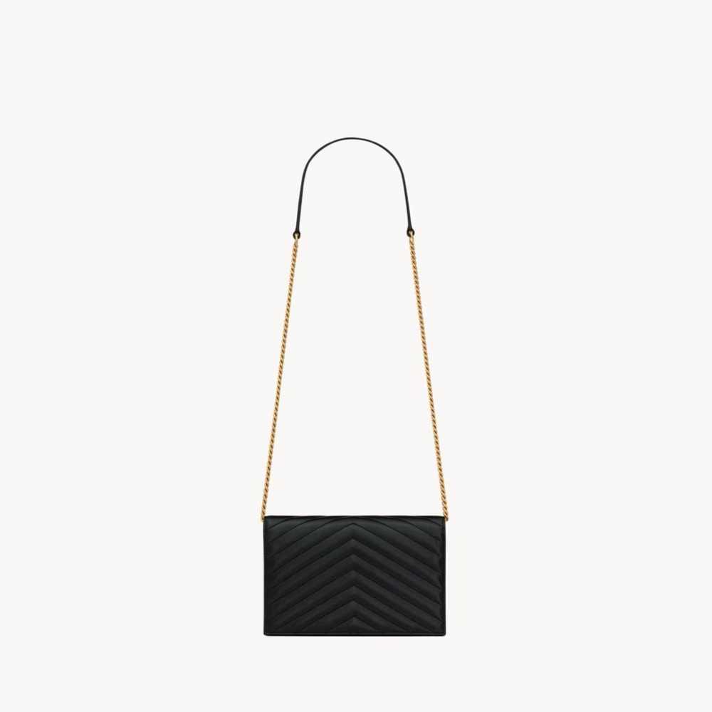 Saint Laurent Cassandre Black Quilted Envelope Leather Chain Wallet Purse - Picture 3 of 11